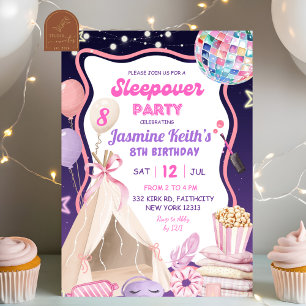 Rosa lila Mädchen-Schlafparty Geburtstag Einladung