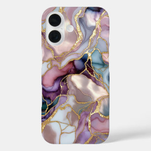 Rosa lila Marmor-Handyhülle Gold abstrakt iPhone 16 Hülle