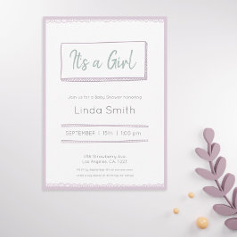 Rosa Lila Minimalistische Doodle Gender Babydusche Einladung