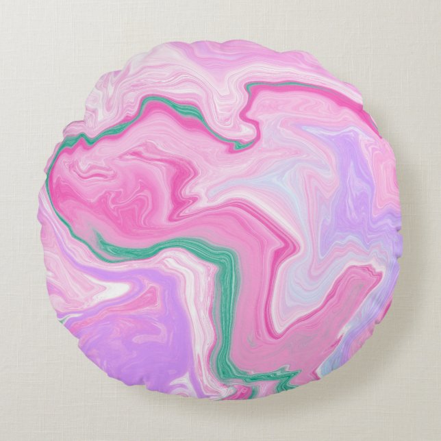 Rosa, Lila, minte grüne Marmorkunst Rundes Kissen (Vorderseite)