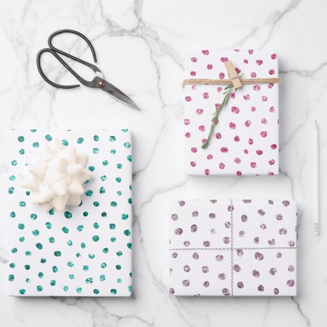 Rosa Lila Minze Glitzer Dots Geburtstag Geschenkpapier Set (Vorderseite)