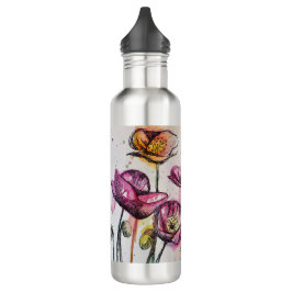 Rosa Lila Mohnblüte Blume Pappies Edelstahlflasche