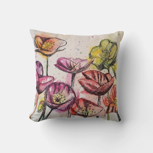 Rosa Lila Mohnblüte Blume Pappies Kissen (Vorderseite)