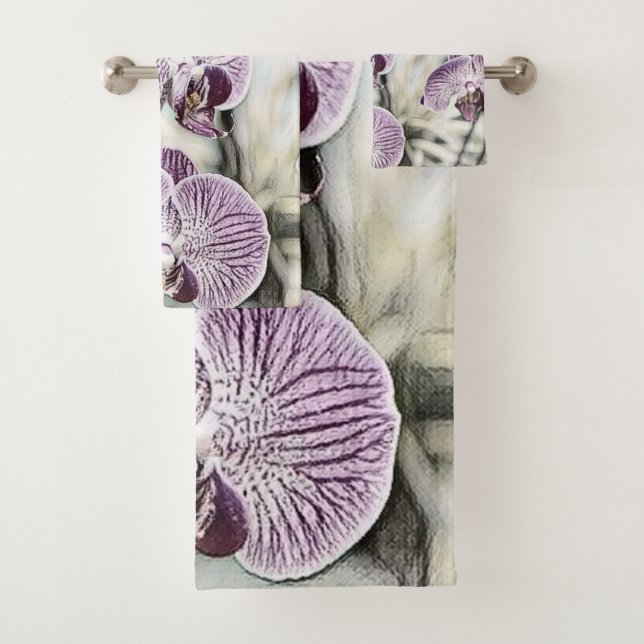 Rosa lila niedliche Orchideen-Blume zeichnend Badhandtuch Set (Insitu)