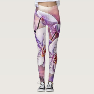 Rosa lila niedliche Orchideen-Blume zeichnend Leggings