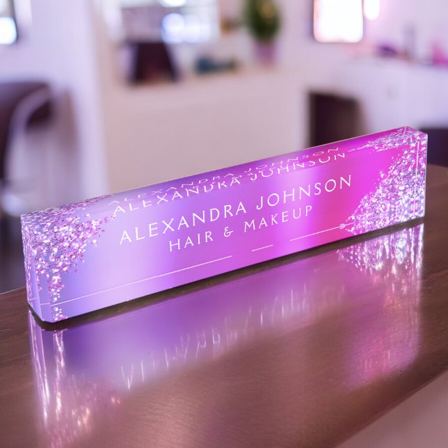 Rosa Lila Ombre Glitzer Sparkle Haare Makeup Namensplakette (Von Creator hochgeladen)