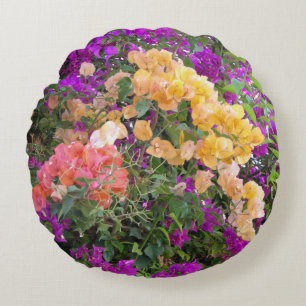 Rosa, Lila & Orange Bougainvillea Rundkissen Rundes Kissen