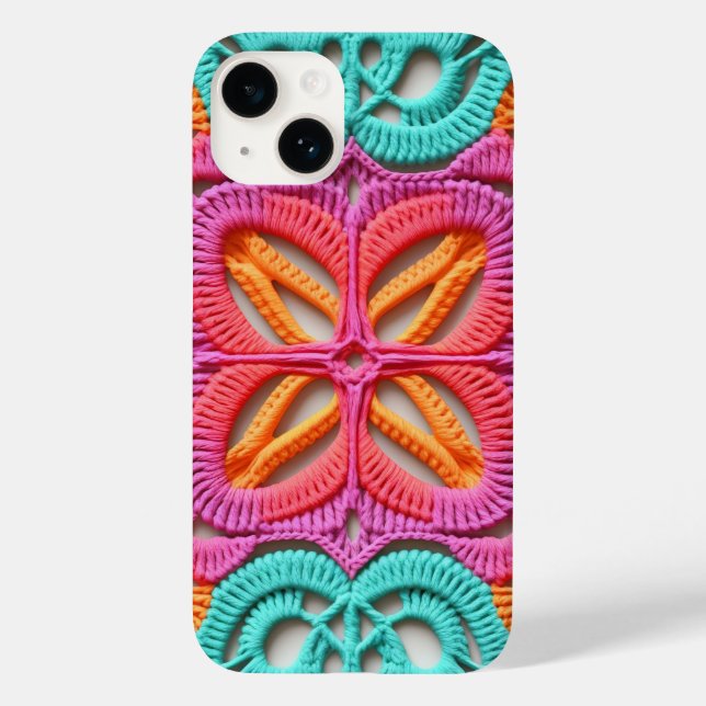 Rosa Lila orangefarbene Granny Square Crochet Case-Mate iPhone 14 Hülle (Rückseite)