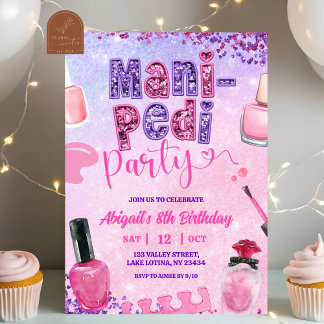 Rosa lila Pailletten MANI PEDI Party Geburtstag Einladung