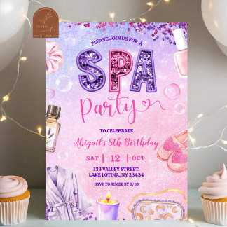 Rosa lila Pailletten SPA-Party Geburtstag Einladung