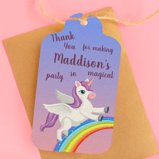 Rosa Lila Pastel Kinder Magisches Einhorn Geburtst Geschenkanhänger (Pink Purple Pastel Kids Magical Unicorn Birthday Gift Tags)