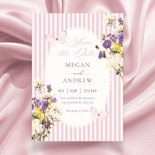 Rosa lila pastellfarbene Blumenehe Save The Date