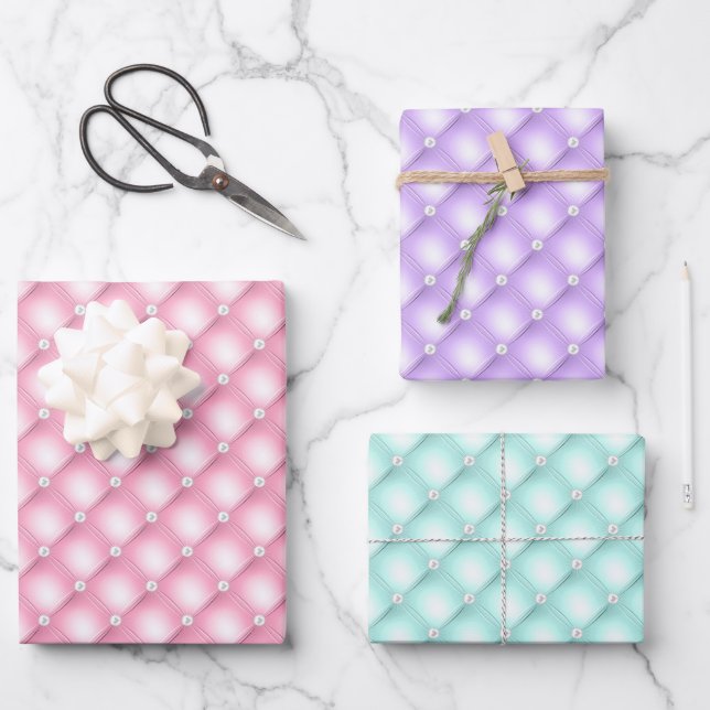 Rosa, Lila Perlen und Perlen mit Minze Geschenkpapier Set (Vorderseite)