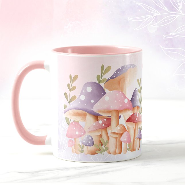 Rosa Lila Pilze Niedlich Name Tasse (Pink Purple Mushrooms Cute Fall Name Mug)
