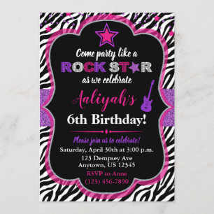 Rosa & Lila Rock Star Girl zum Geburtstag Einladung