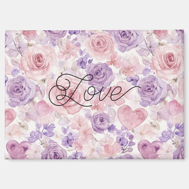 Rosa lila rosafarbene Blumen Herzen Brautparty Magnet (Vorderseite)