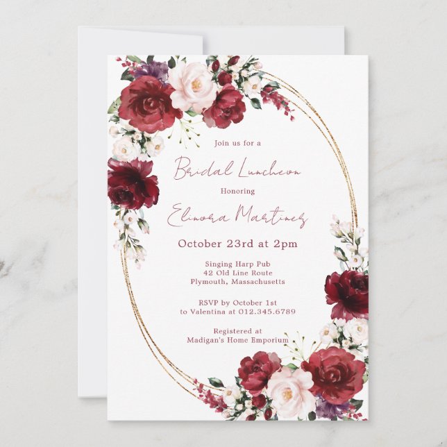 Rosa Lila Rose Floral Bridal Luncheon Einladung (Vorderseite)