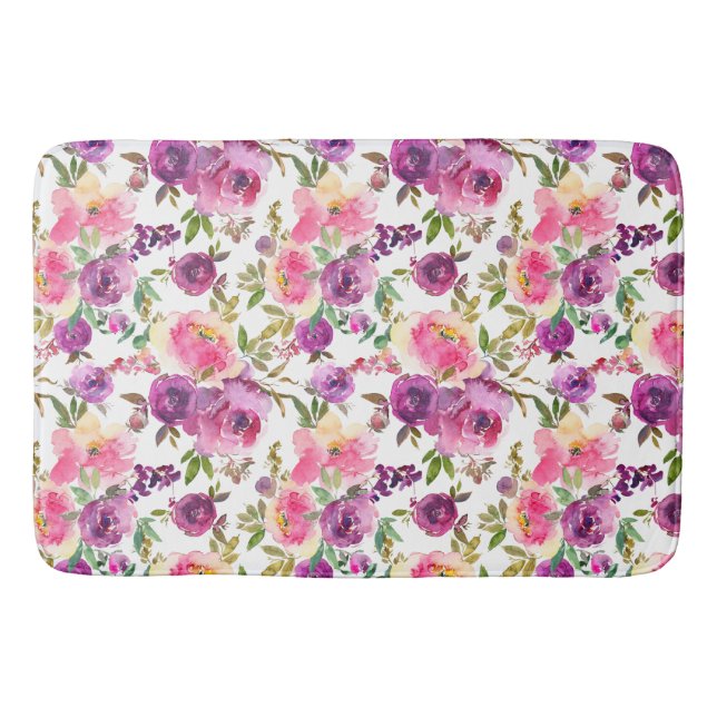 Rosa Lila Rose Floral Girly Trendy Badematte (Vorderseite)