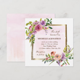 Rosa Lila Rose Goldrahmen Christliche Hochzeit Einladung