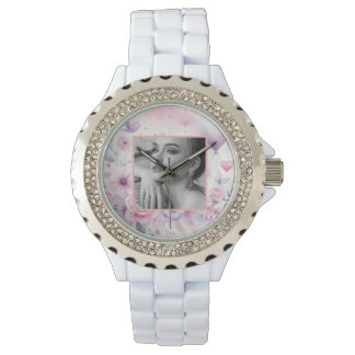 Rosa lila Rose Herz Foto Aquarell Armbanduhr