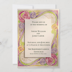 Rosa lila Rosen Art Nouveau Hochzeitseinladung Einladung