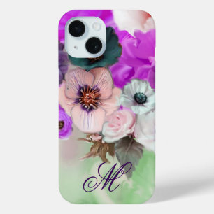 ROSA LILA ROSEN,WEIßE ANEMONENBLUMEN MONOGRAMM iPhone 15 HÜLLE
