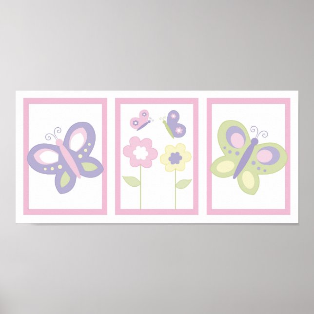 Rosa Lila Schmetterling Blume Kinderzimmer Kunst,  Poster (Vorne)
