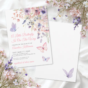 Rosa lila Schmetterling Florales Babyshower Einladung