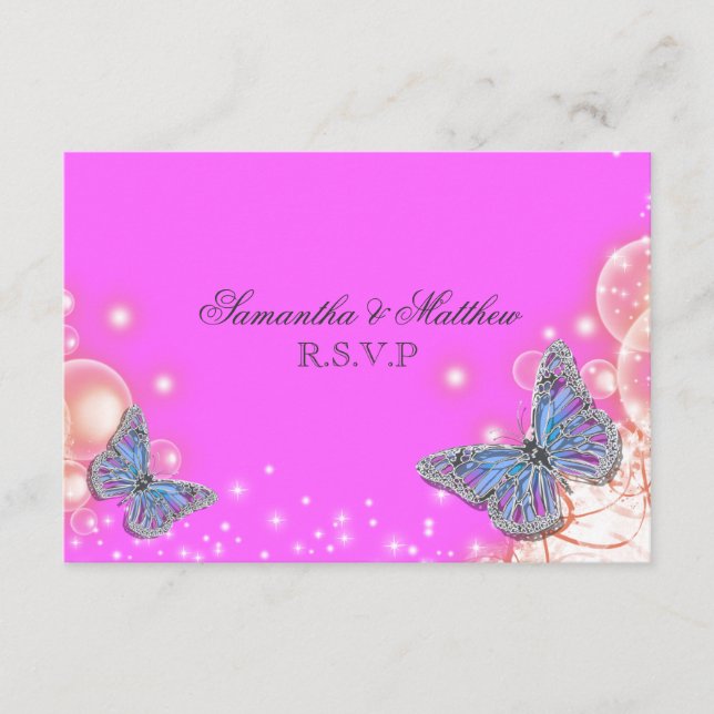 Rosa lila Schmetterling Hochzeit Rsvp (Vorderseite)