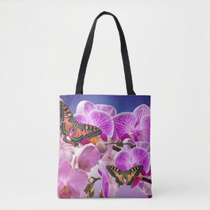 Rosa lila Schmetterling-Orchidee Blume Aquarell Tasche