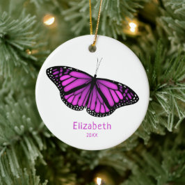 Rosa lila Schmetterling personalisiert Keramik Ornament