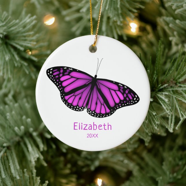 Rosa lila Schmetterling personalisiert Keramik Ornament (Baum)