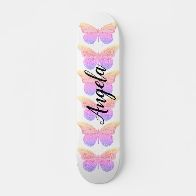 Rosa Lila Schmetterlinge Personalisierter Skate Skateboard (Vorne)