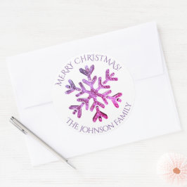 Rosa Lila Schneeflocke Elegante Moderne Weihnachte Runder Aufkleber
