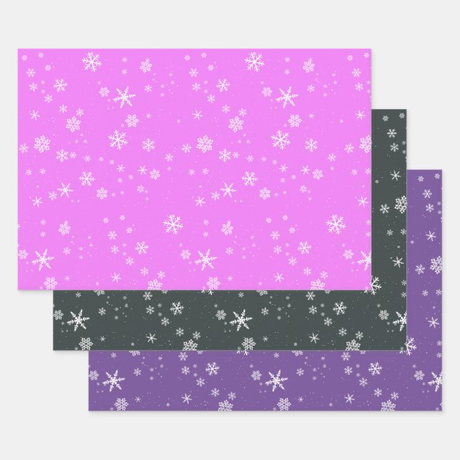 Rosa Lila Schneeflocken Weihnachtsfeiertage Geschenkpapier Set (Set)