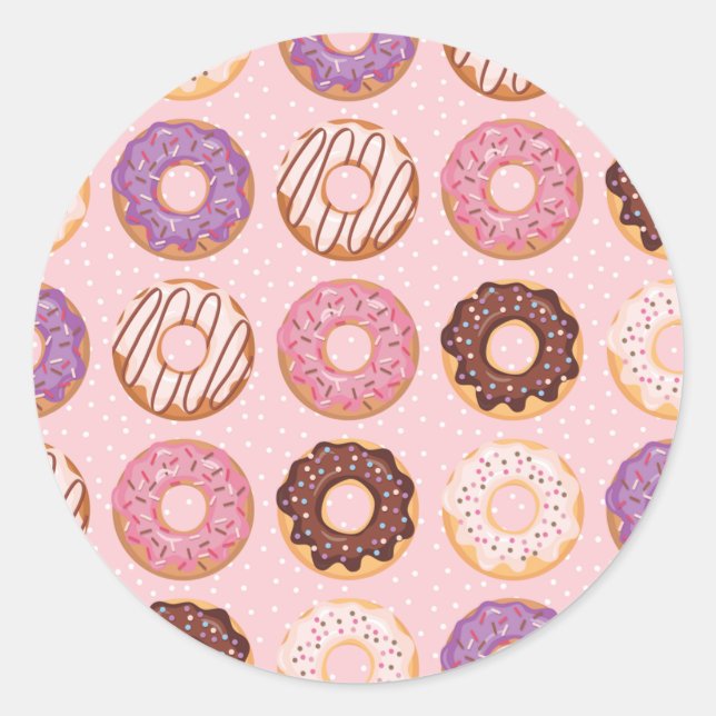 Rosa, Lila, Schokolade, Icierte Donuts Bäckerei Le Runder Aufkleber (Vorderseite)