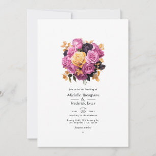 Rosa, Lila, schwarze und goldene Blumenhochzeit Einladung