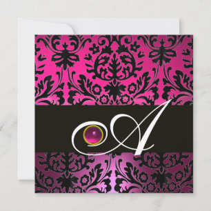 ROSA LILA SCHWARZER DAMAST MONOGRAMM Amethyst Fuch Einladung
