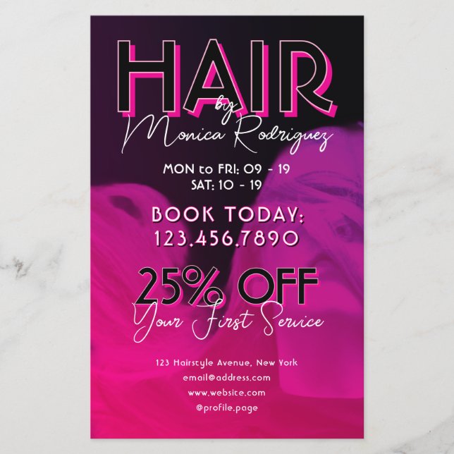Rosa lila schwarzer Haarsalon Flyer (Vorne)