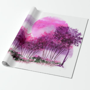 rosa, lila Silhouette der Bäume am Rücken Geschenkpapier