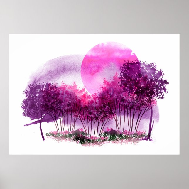 rosa, lila Silhouette der Bäume am Rücken Poster (Vorne)