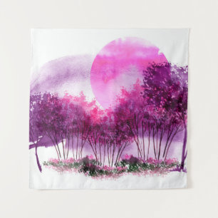 rosa, lila Silhouette der Bäume am Rücken Wandteppich