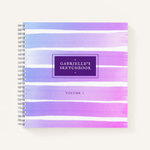 Rosa Lila Sketchbook Ombre Streifen Ihren Namen Notizbuch