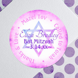 Rosa Lila Star Bat Mitzvah Gastgeschenk Sticker