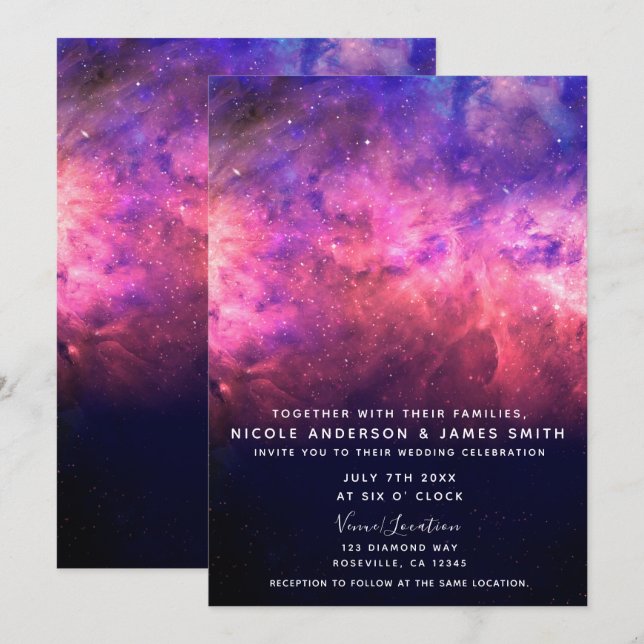 Rosa Lila Sternenhimmel kosmische Galaxie Himmelss Einladung (Vorne/Hinten)