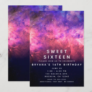 Rosa Lila Sternenhimmel Kosmische Galaxie Sweet 16 Einladung