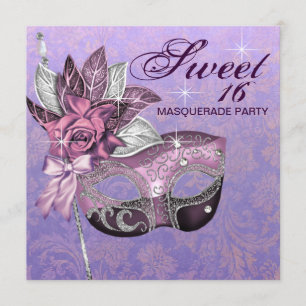 Rosa Lila Sweet 16 Masquerade Party Einladung