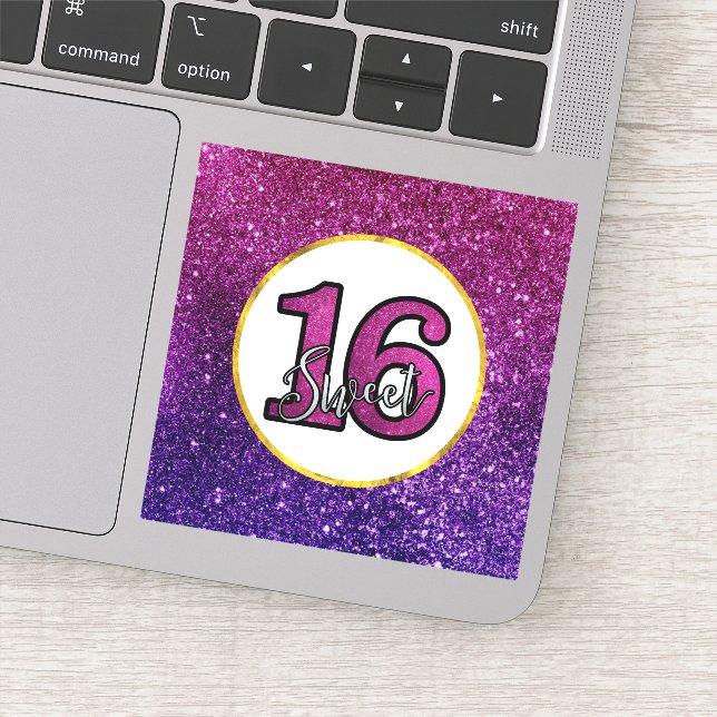 Rosa & Lila Sweet 16 Sparkle Glitzer Edelsteine Aufkleber (Detail)