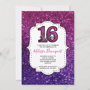 Rosa & Lila Sweet 16 Sparkle Glitzer Edelsteine Einladung