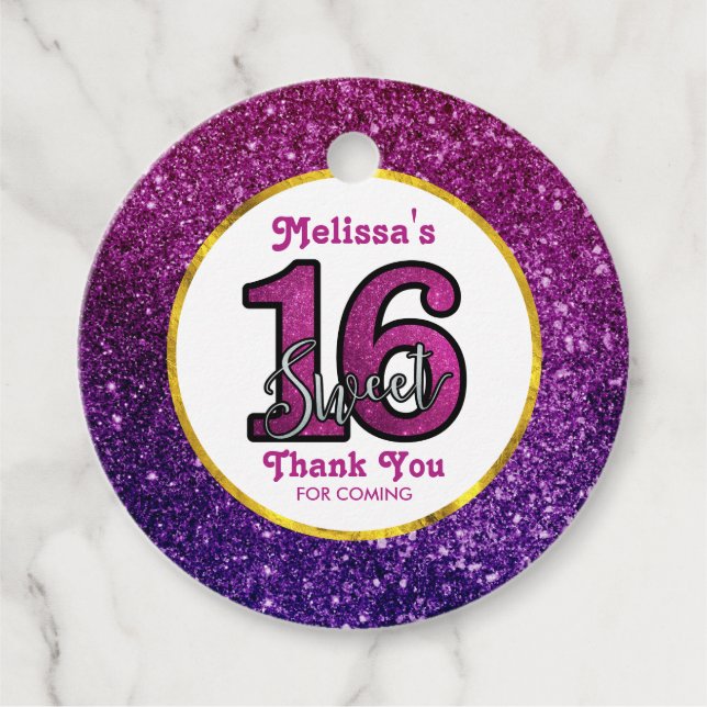 Rosa & Lila Sweet 16 Sparkle Glitzer Edelsteine Geschenkanhänger (Vorderseite)